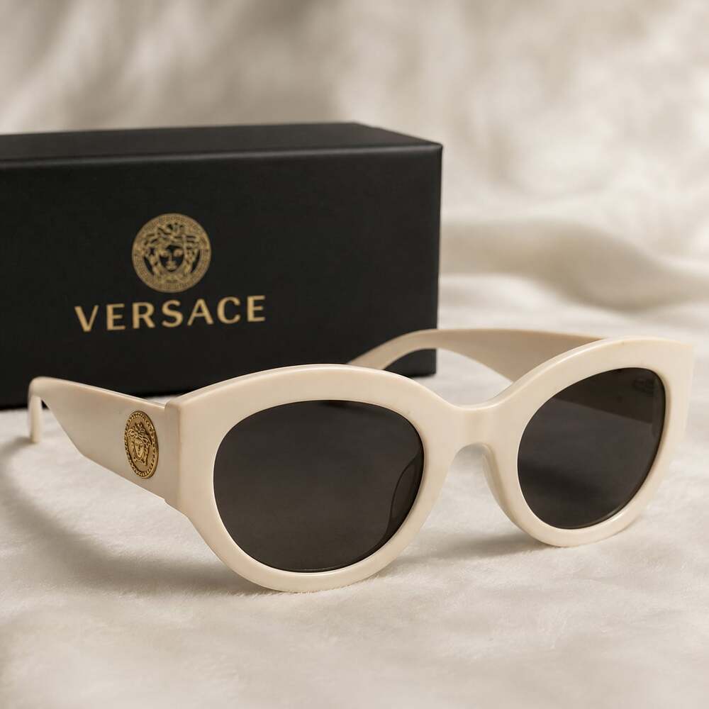 Versace Tribute Collection Cat Eye Sunglasses in Ivory with Gold Medusa Emblem